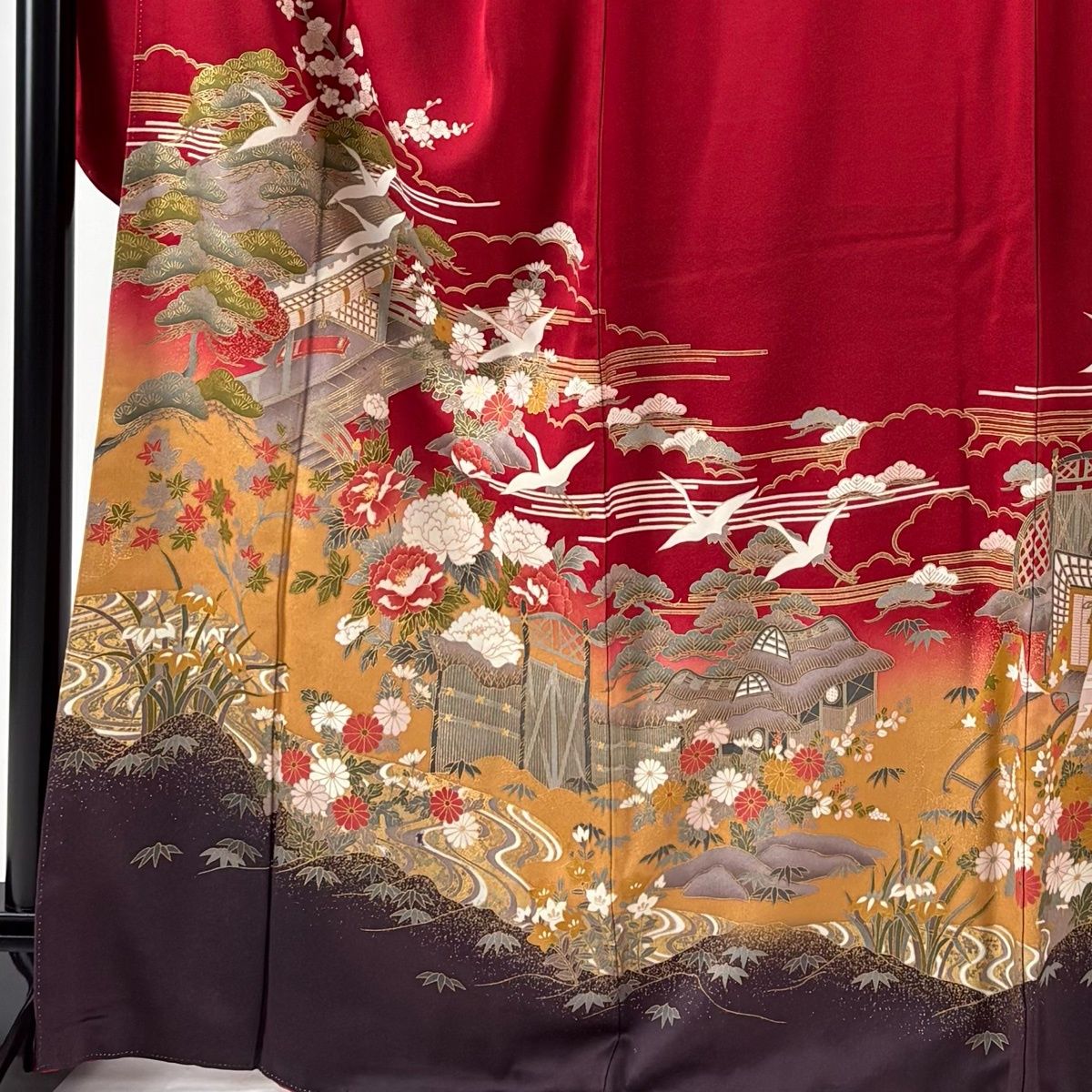 振袖フルセット 身丈168裄67 霞文 暈し染め カーキ 正絹 逸品 振袖 身丈168cm 裄丈68cm L 袷 袋帯フルセット 松竹梅 御所 金彩