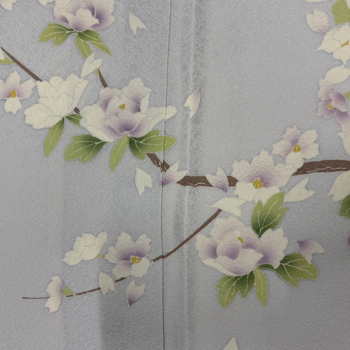 美品】 訪問着 身丈165.5cm 裄丈67cm M 袷 袋帯セット 草花 地紋