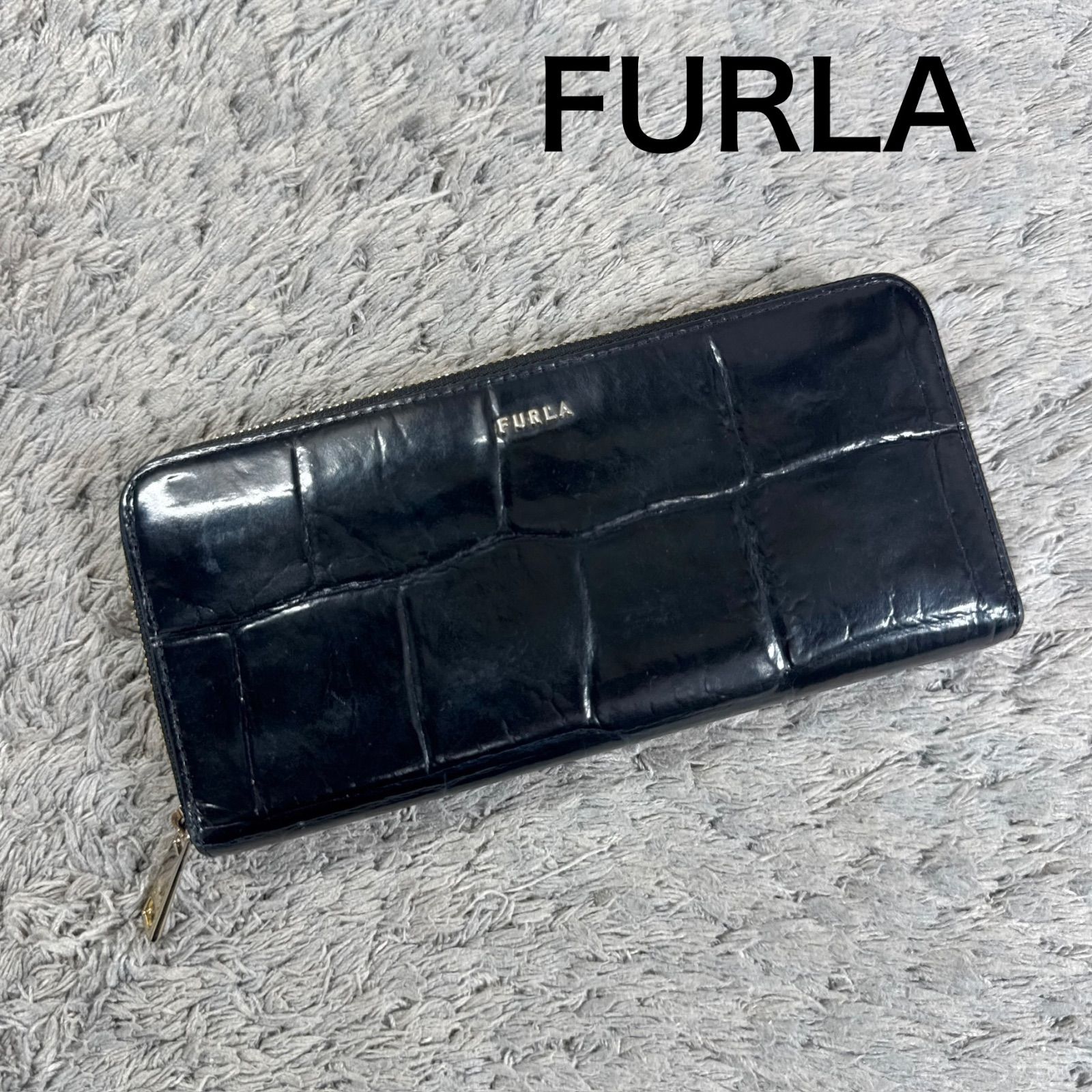 FURLA フルラ 長財布 レザー ブラック ラウンドファスナー - メルカリ