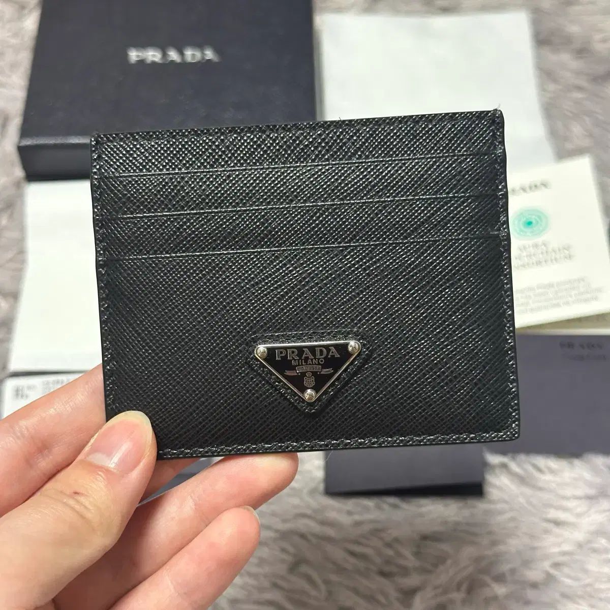 フルセット PRADA プラダ サフィアーノ 三角ロゴ カードウォレット ブラック