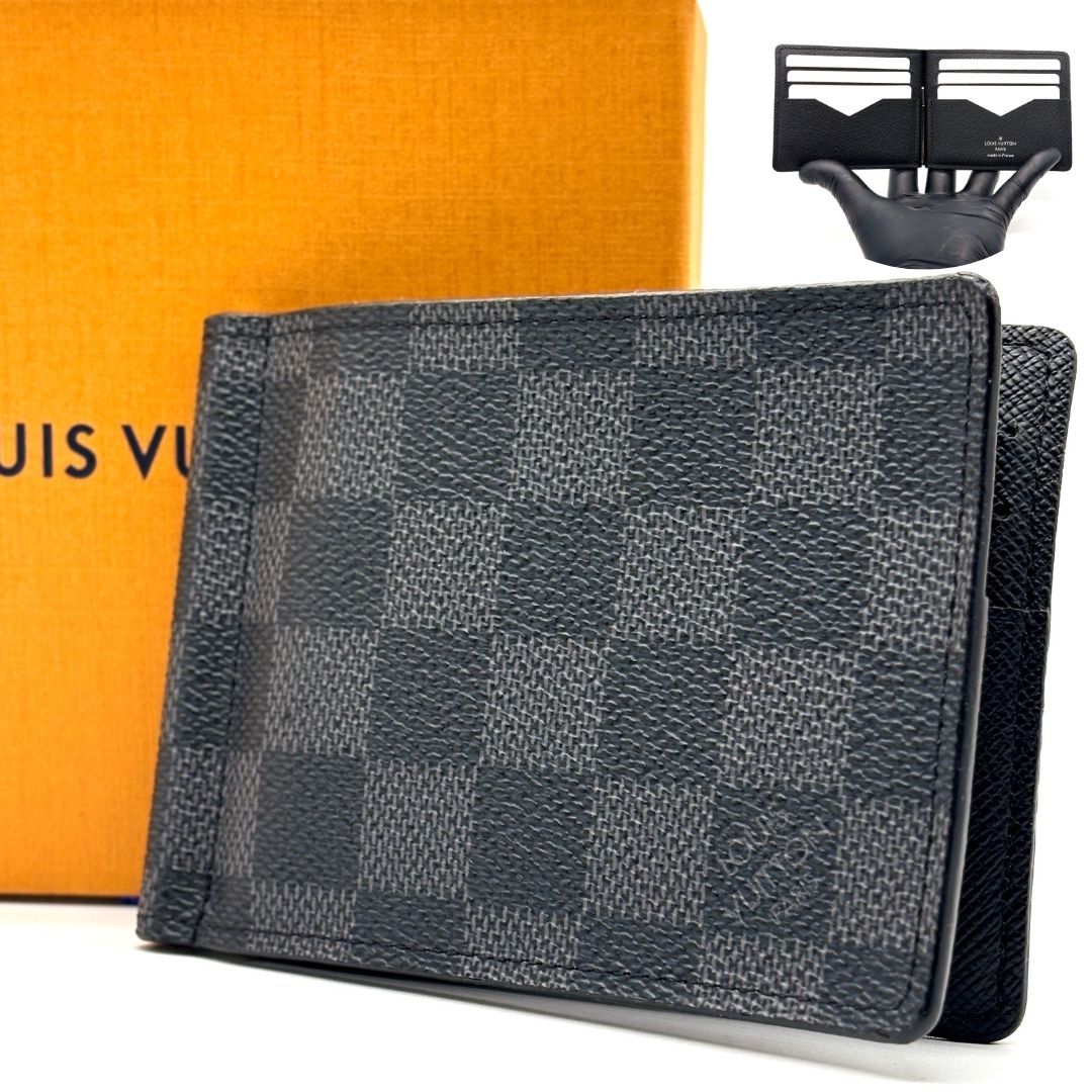 【静けさに芯を持つ】 LOUIS VUITTON ダミエグラフィット ポルトフォイユパンス マネークリップ 二つ折り財布 札入れ カードケース 黒