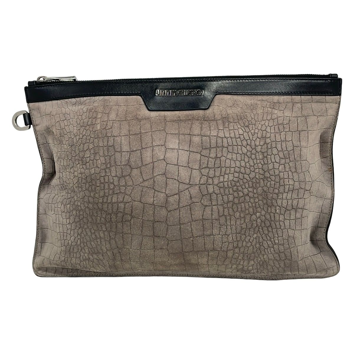 JIMMY CHOO(ジミーチュウ) クラッチバッグ - グレーベージュ×黒 型押し加工 レザー