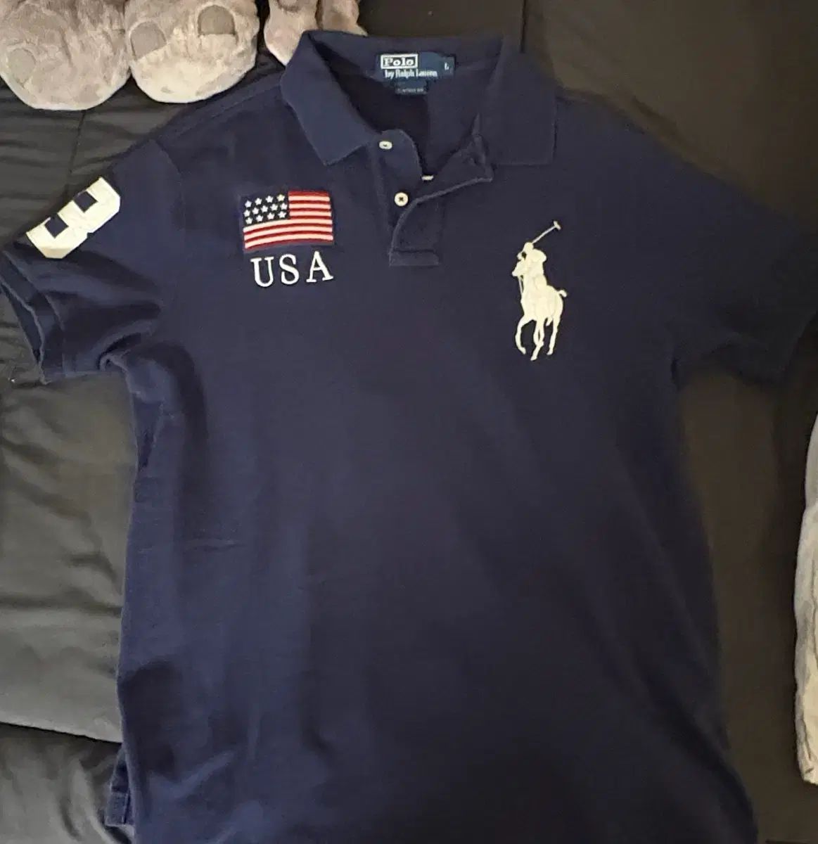 POLO RALPH LAUREN USA 星条旗 半袖 カラーTシャツ ネイビー ビックポニー チーフキーフ