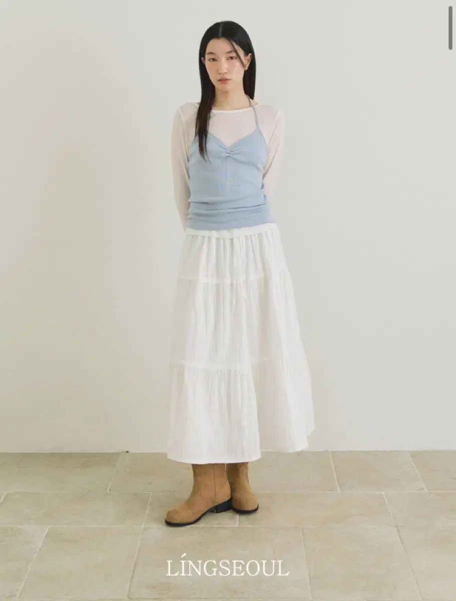 リングSEOUL ティアード シャーリング ロング丈スカート cancan shirring long skirt