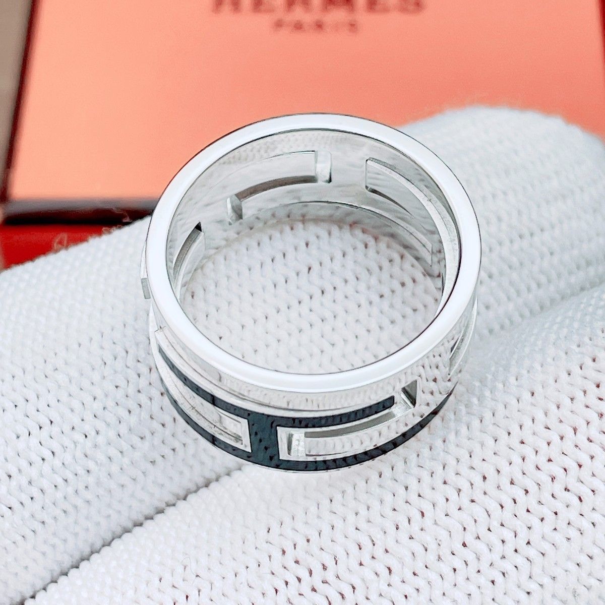 HERMES ムーブアッシュシルバーエナメル リング ◇エルメス◇新品仕上済 HERMES ムーブアッシュ リング ムーヴアッシュ