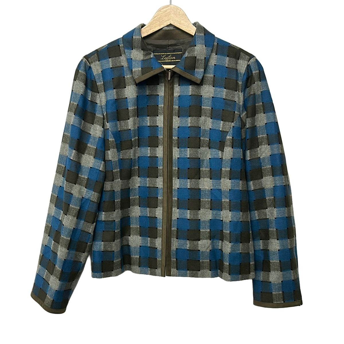 Leilian(レリアン) ブルゾン サイズ11 M レディース美品 - グレー×カーキ×ブルー 長袖/チェック柄/ジップアップ/春/秋