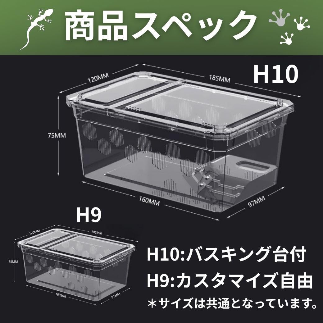 アクリル 飼育ボックス H9/（両開きフタ・スタッキング対応） 通気口