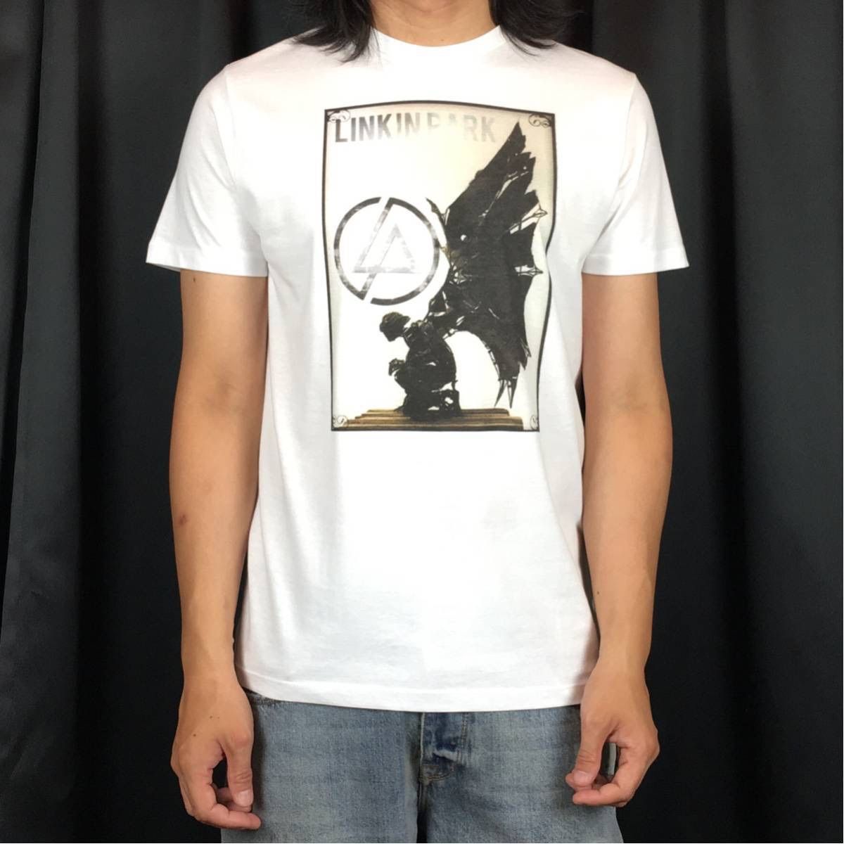 オリジナル Tシャツ LINKIN PARK リンキン パーク ウィング 羽根 翼 バンド ロゴ Tシャツ S M L XL タイト ジャスト 大きい ビッグ オーバーサイズ メンズ レディース ユニセックス ピンククリーム