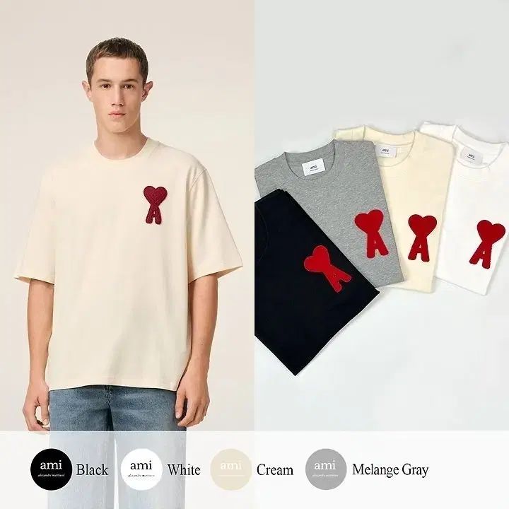 アミ ド 꾀흐 パッチ 半袖 Tシャツ