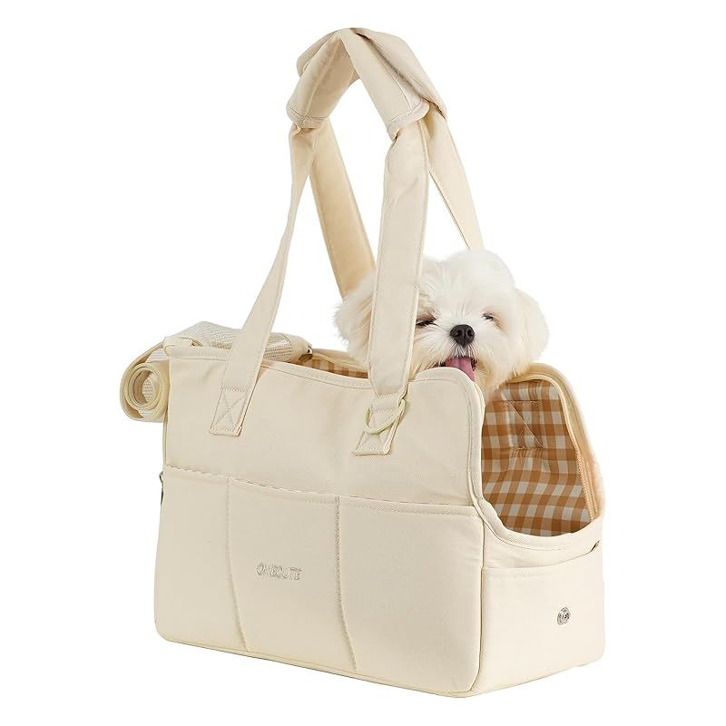 ONECUTE 通気性と安定性に 肩パッドと底板付き 推奨体重 3kg ペットキャリー バッグ 犬 キャリーバッグ 小型犬用 ドッグスリング 飛び出し防止ストラップ付き 両手が自由 オールシーズン対応 車、旅行、キャンプ、病院、散歩、電車、アウトドア 0