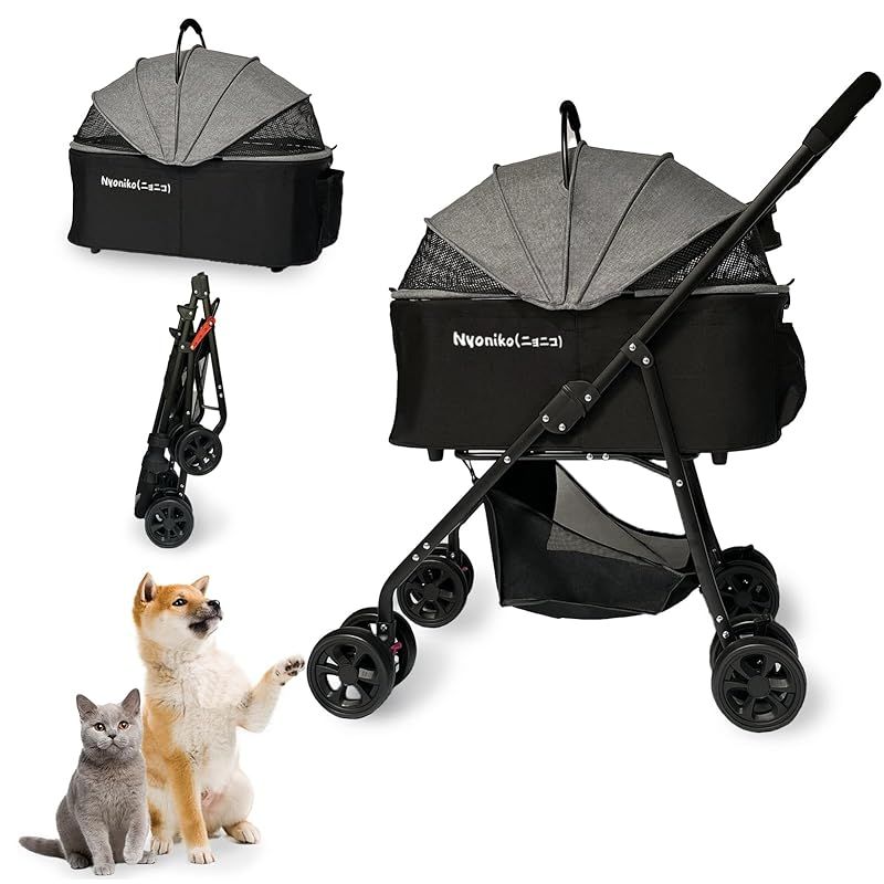 [Nyoniko(ニョニコ)]ペットカート 分離型 折りたたみ 犬 バギー 8輪 ワンタッチ 前輪360°回転 輪ブレーキ付き ペットキャリーカート 犬用ベビーカー ペットバギー 小型犬 中型犬 猫 多頭 飛び出し防止 組み立て簡単 軽量 散歩 お出かけ 0