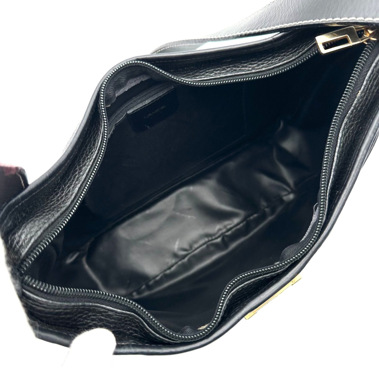 B5446】 LANCEL ランセル ショルダーバッグ レザー ブラック クロス 
