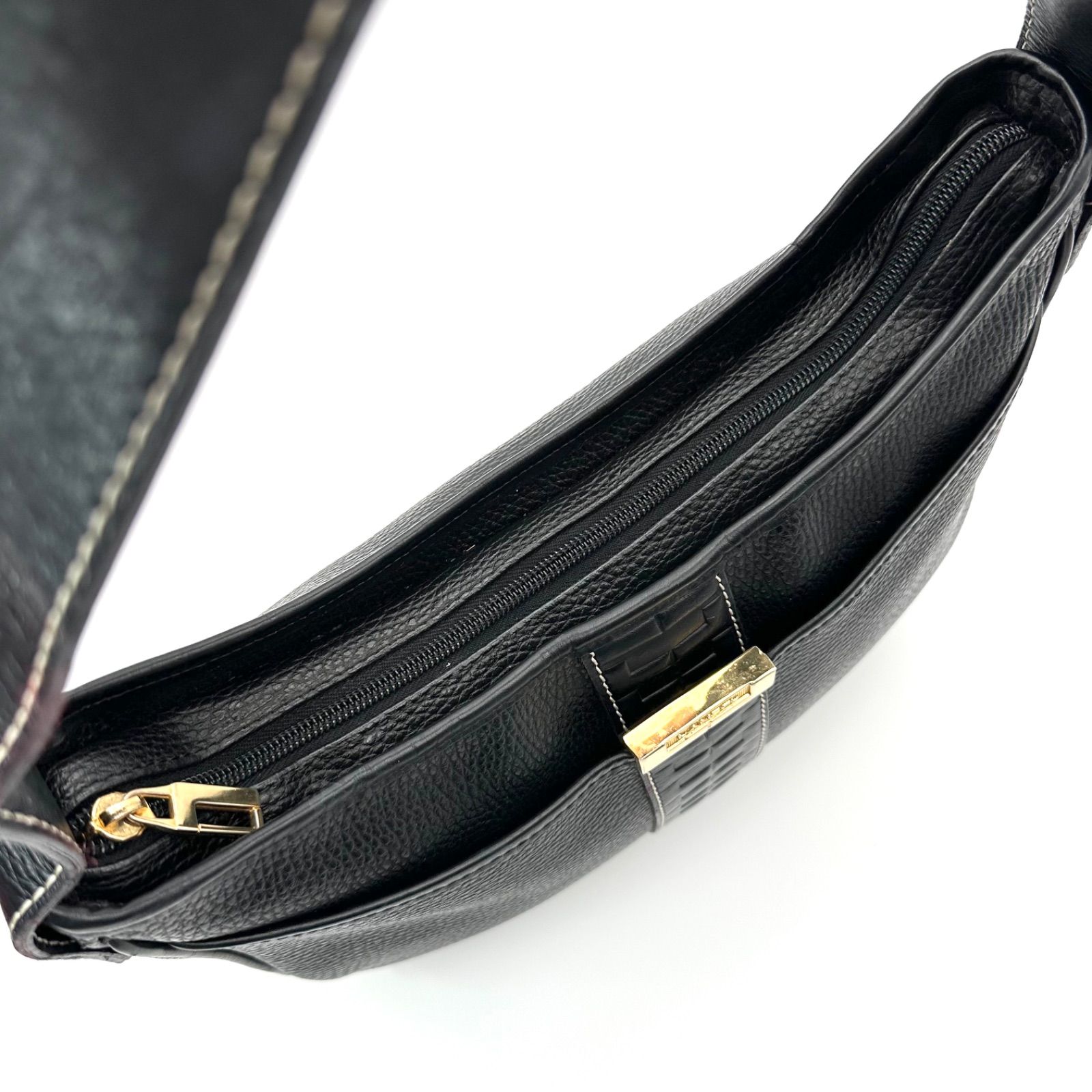 B5446】 LANCEL ランセル ショルダーバッグ レザー ブラック クロス 
