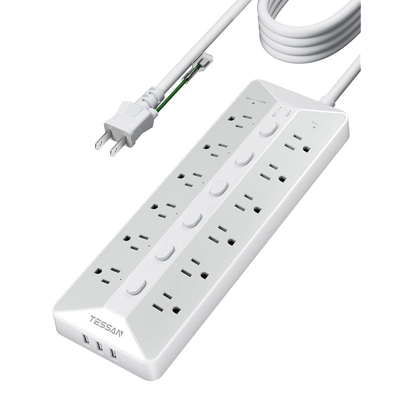 電源タップ スイッチ付き usb コンセント 延長コード 5m TESSAN 12個AC口 3個type-Aポート テーブルタップ 壁掛け マルチ oa 幅広コンセント 蛸足コンセント タコ足配線 節電 省エネ 雷ガード 2ピン 3ピンプラグ対応 0