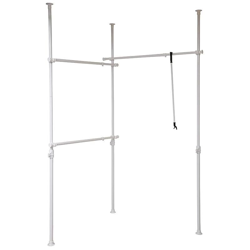 山善(YAMAZEN) 突っ張りハンガーラック 衣類収納 幅160-292cm 耐荷重 90kg トリプル コーナーにも 大容量 縦横伸縮 引っ掛け棒付属 組立かんたん 工具不要 ホワイト WJ-795R(WH) 0