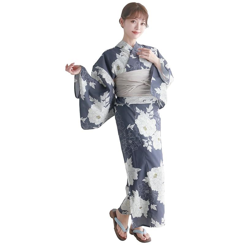 【新品】 [KYOETSU] [キョウエツ] 浴衣セット 変わり織 二部式 2点セット(浴衣、兵児帯) レディース AB (紺碧古典牡丹, フリーサイズ)