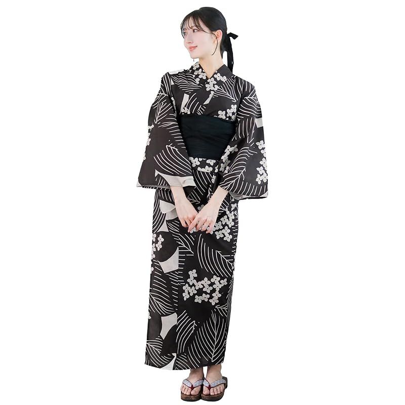 【新品】 [KYOETSU] [キョウエツ] 浴衣セット 変わり織 二部式 2点セット(浴衣、兵児帯) レディース AB (墨絵花影, フリーサイズ)