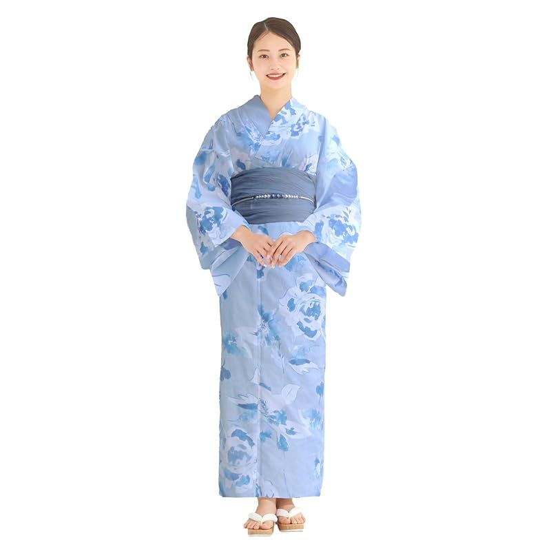 【新品】 [NISHIORI] 二部式浴衣 レディース セパレート 浴衣セット 3点セット(浴衣、兵児帯,下駄) 簡単着付け 兵児帯付き セット 夏祭り 花火大会 二部式浴衣セット 女性用 トレンド柄 和モダン 着崩れしにくい (nibu3km-04, フリー