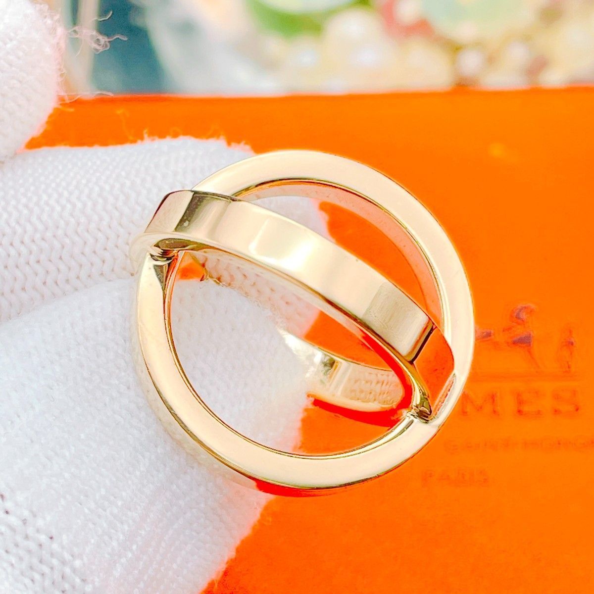 HERMES エルメス スカーフリング コスモス ゴールド GP
