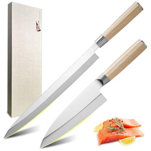 ☆新品☆包丁セット 韻yin【刺身包丁・出刃包丁】2点セット 高炭素ステンレス製 柳刃包丁 和包丁 片刃 防錆 切れ味長い 木製ハンドル 刺身 和食 魚捌く右利き 家庭向け ギフトボックス付き bd6500a3