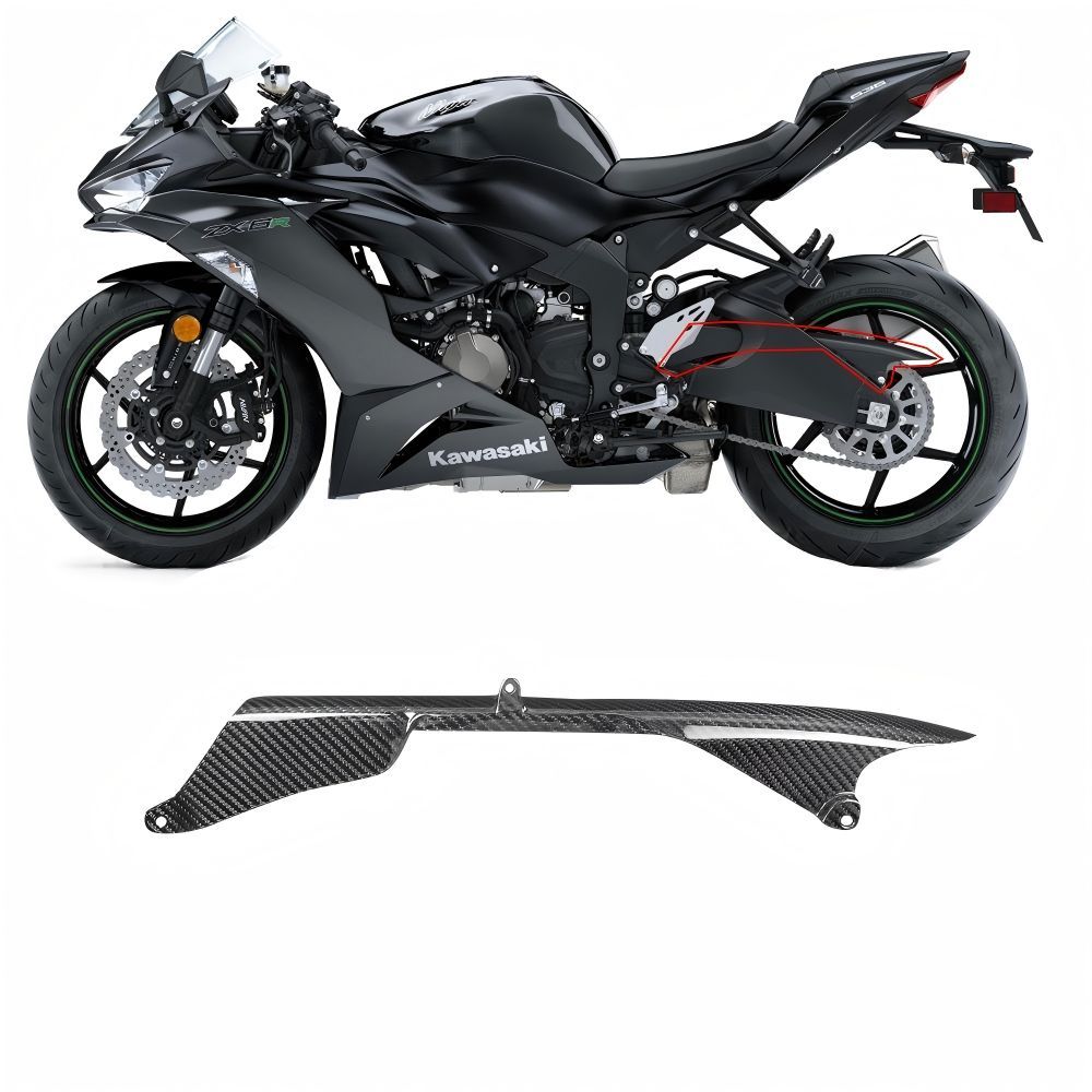 Kawasaki ZX6R 636 (カワサキZX6R 636) 専用 カーボン調チェーンカバー ドレスアップ効果抜群 軽量高強度 耐摩耗性 簡単取付 エンジンルーム保護 スポーティな外観 車種専用デザイン おすすめ 送料無料