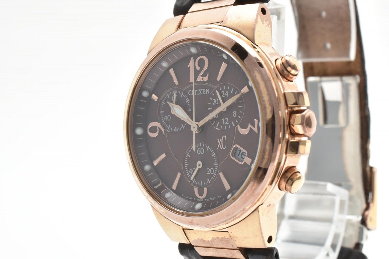 シチズン CITIZEN xC H504-T012868 レディース腕時計 電波ソーラー クロノグラフ ブラウン文字盤 クロスシー