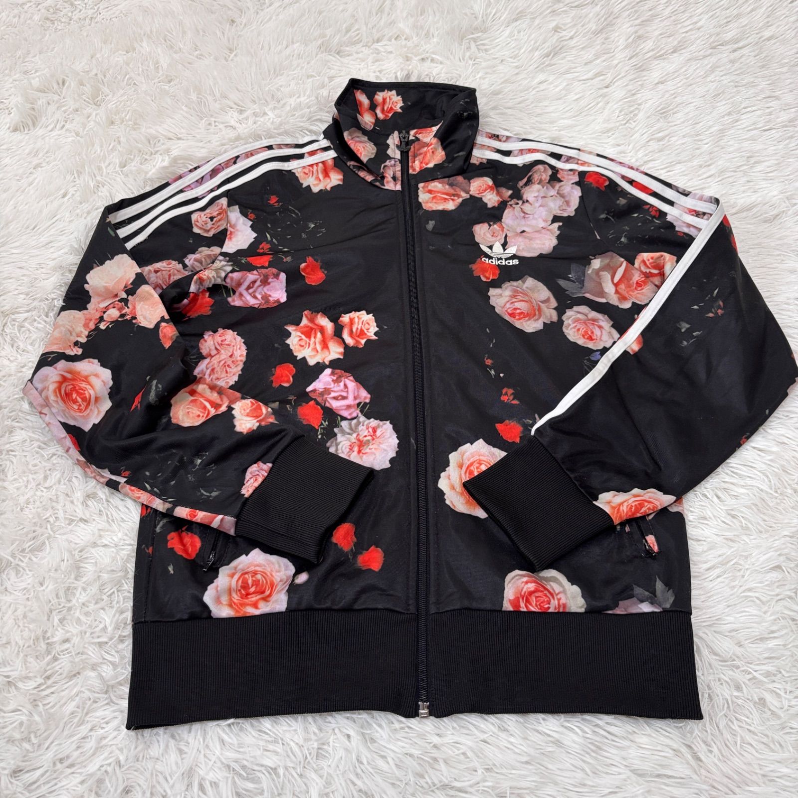 古着 adidas アディダス トラックジャケット スリーストライプス ブラック ボタニカル 261-1115