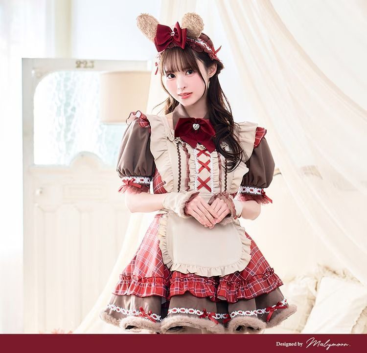 新品未使用 Malymoon マリームーン 【藤咲凪着用】ロココチェックアニマルメイド オリジナルコスプレ10点セット メイド服 CS-25-10294 レッド 管理番号：182A-3780