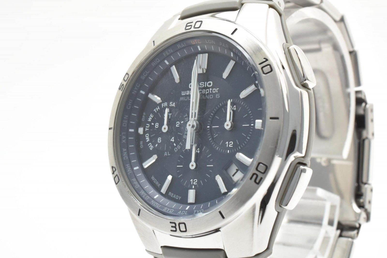 カシオ CASIO Wave Ceptor WVQ-M410 電波ソーラー クロノグラフ メンズ腕時計 ネイビー文字盤 ステンレス