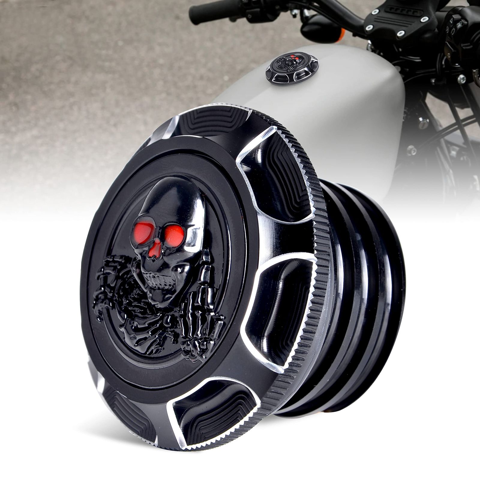 Sresk Sportster ガスキャップ ハーレー用 3D スケルトン CNC アルミニウム 燃料タンクカバー オイルキャップ Sportster XL 1200 883 X48 Road King Softail Dyna Touring 右利 ...