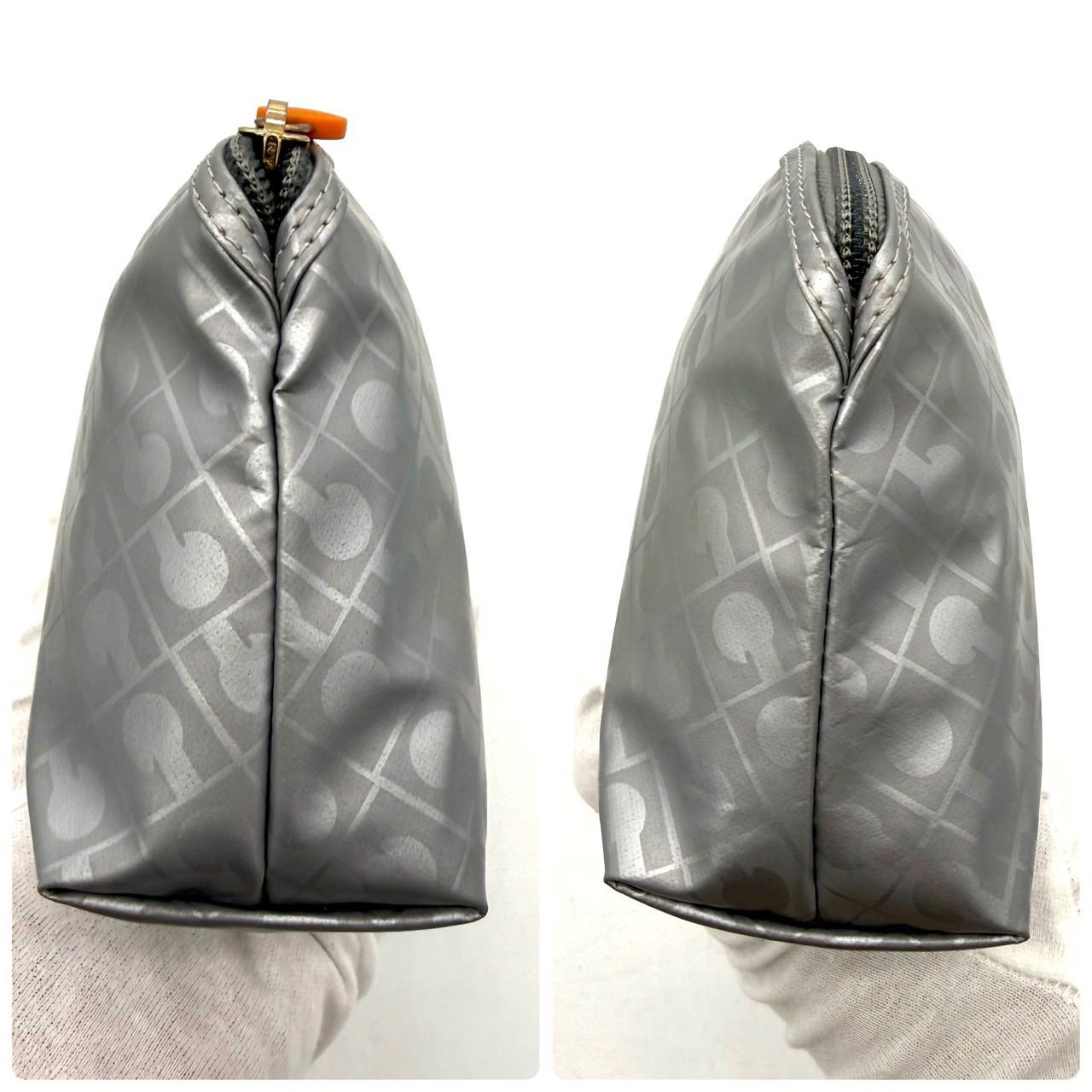 ゲラルディーニ ポーチ ソフティ 総柄 シルバー グレー 良品 