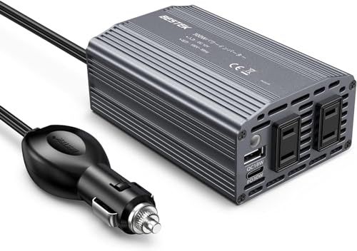 BESTEK インバーター 300W シガーソケット コンセント: DC12VをAC100Vに変換 PD 30W USB-C 1ポート+ QC 18W USB-A 1ポート 12V車専用 カーインバーター 車載用インバーター グレー MRI3 0dd41c18