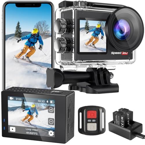 Speed20 アクションカメラ ウェアラブルカメラ アクションカム 4K 20MP 6軸手ぶれ補正 タッチパネル式 デュアルカラースクリーン 防水ケース着装すると40Mまで防水 水中カメラ スマホアプリ対応 170度広角 HDMI出力 5倍 5ab552e7