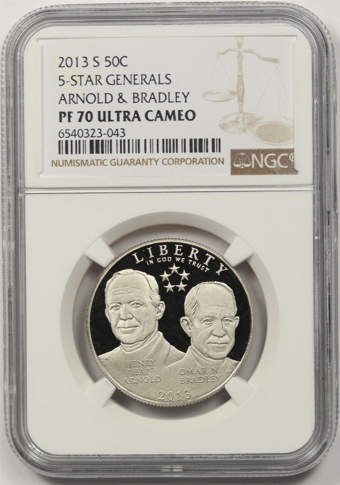 2013-S 5-Star Generals 50C NGC PF 70 UCAM Modern Commemorative Half Dollar