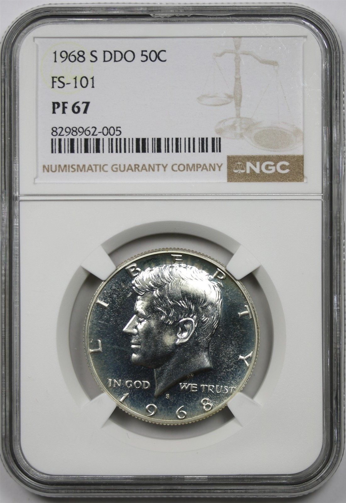 1968-S 50C NGC PF 67 (FS-101 DDO) Kennedy Silver Half Dollar