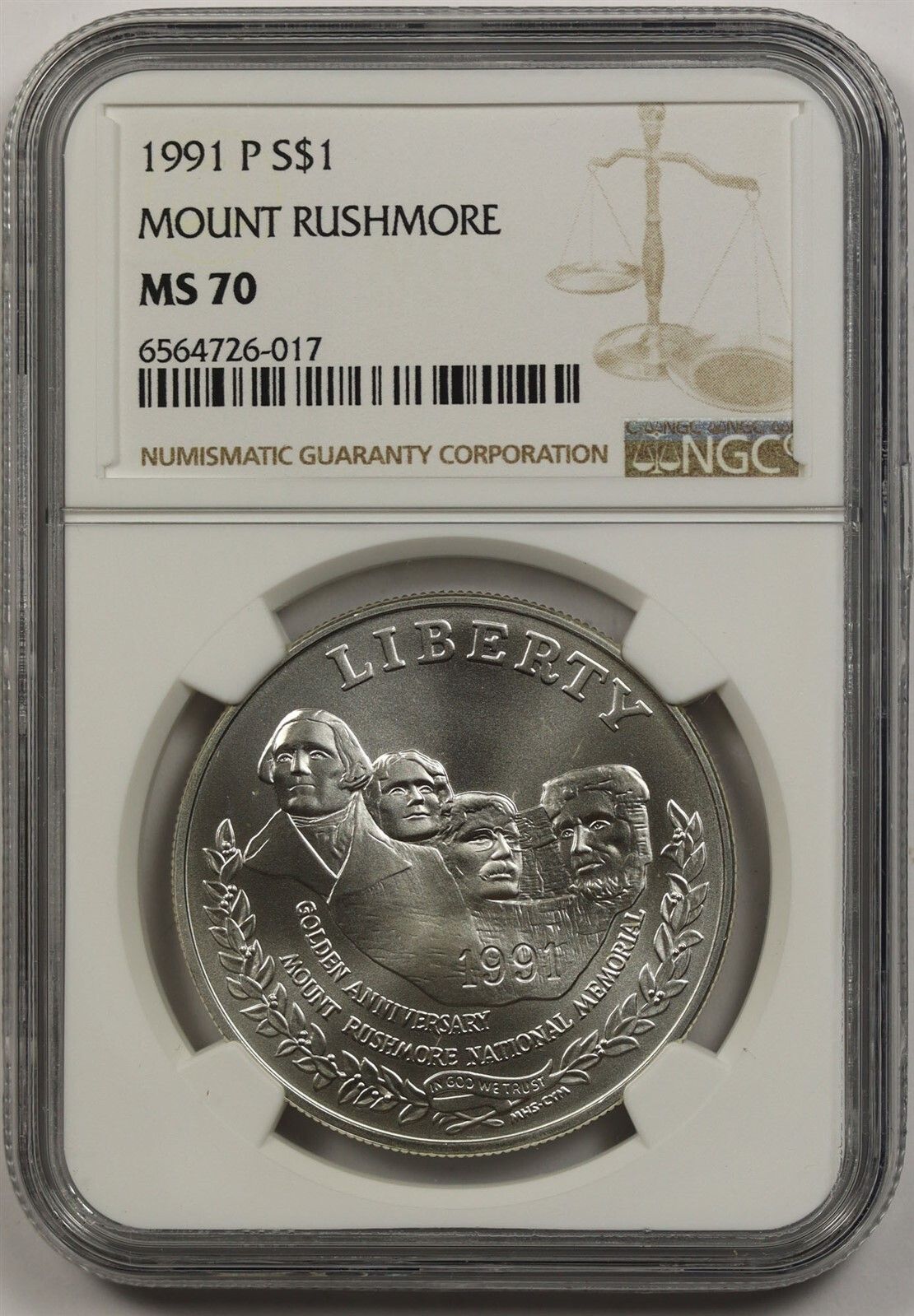 1991-P Mount Rhmore $1 NGC MS 70 Modern Commemorative Silver Dollar