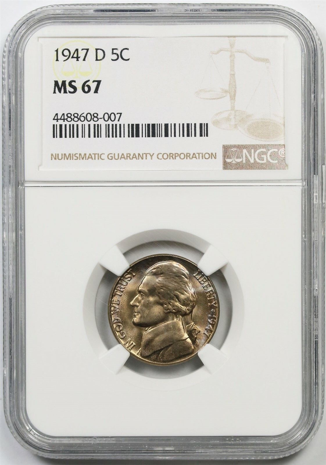 1947-D 5C NGC MS 67 Jefferson Nickel