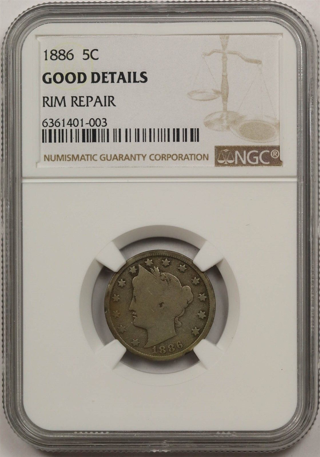 1886 5C NGC Details (Rim Repair) Liberty Head Nickel