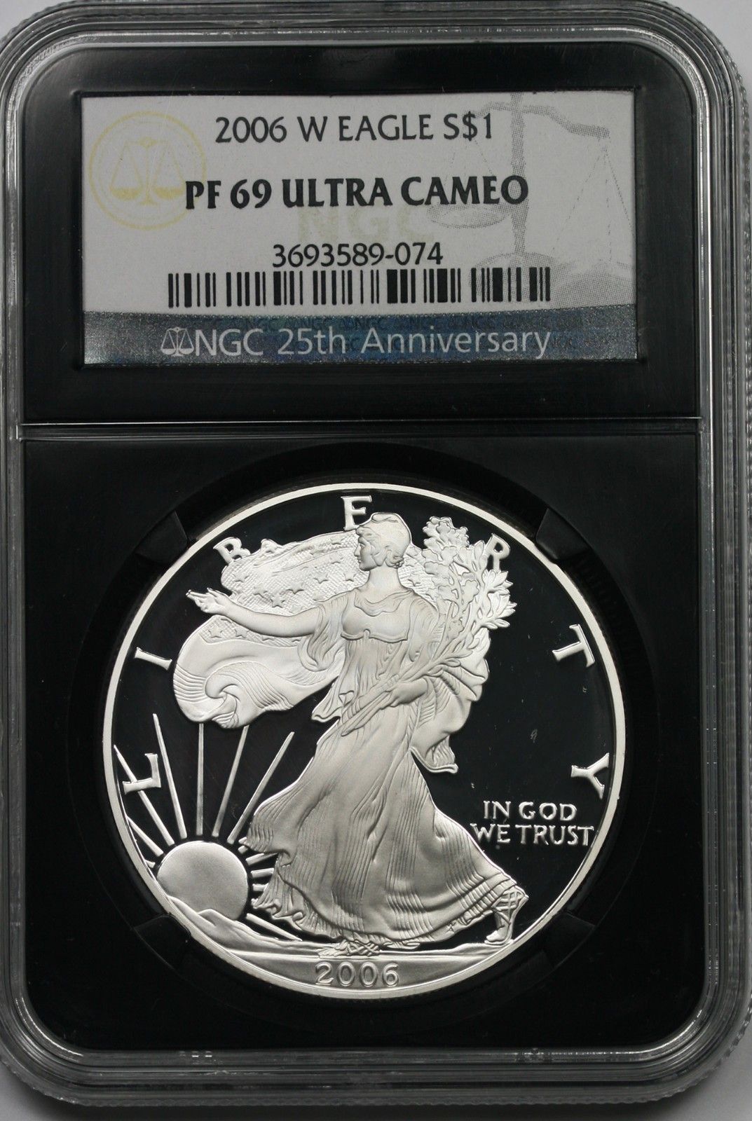 2006-W Silver Eagle PF 69 Ultra Cameo $1 NGC *Black Retro Slab* 25th Anniversary