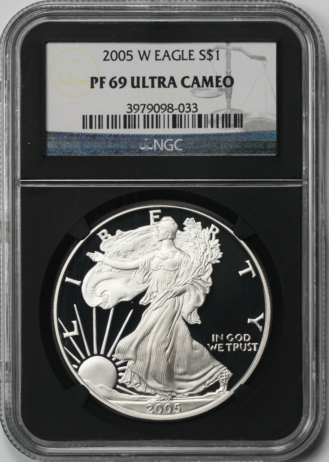 2005-W Silver Eagle PF 69 Ultra Cameo $1 NGC *Black Retro Slab*