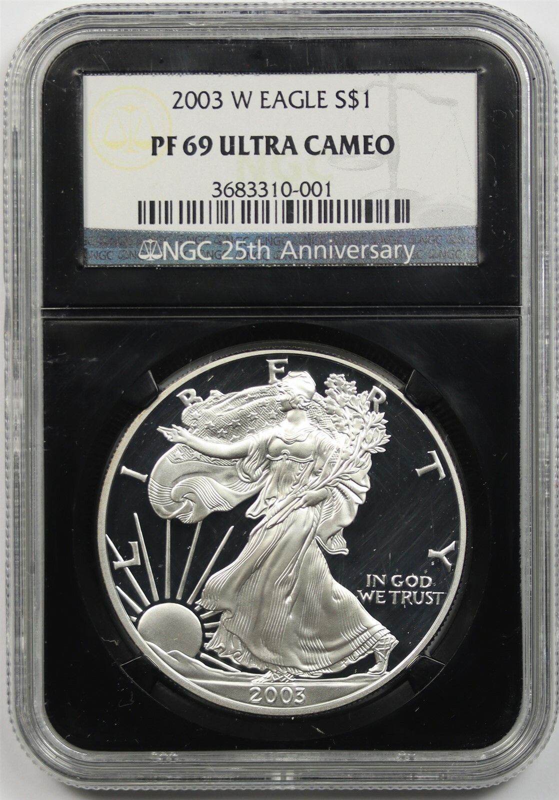 2003-W Silver Eagle PF 69 Ultra Cameo $1 NGC *Black Retro Slab* 25th Anniversary
