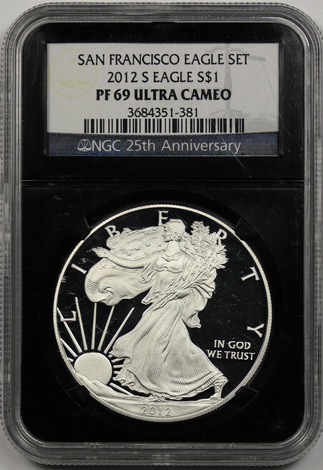 2012-S Silver Eagle PF 69 Ultra Cameo $1 NGC *Black Retro Slab* 25th Anniversary