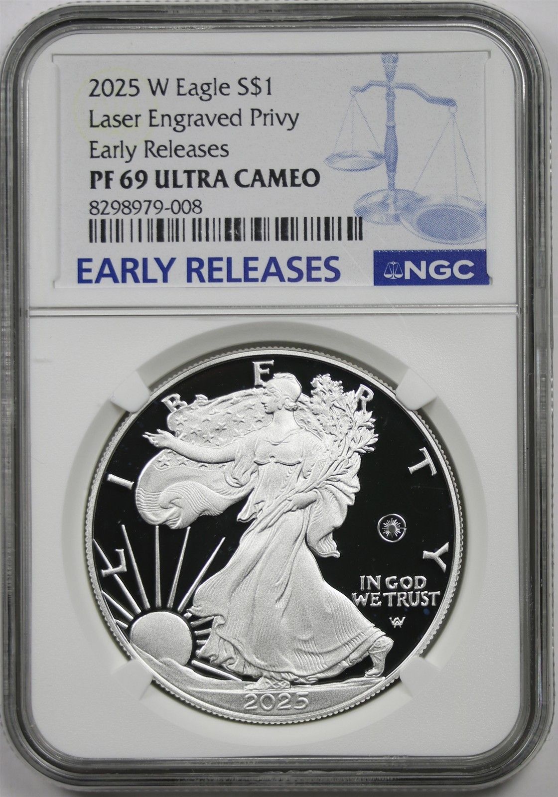 2025-W American Silver Eagle $1 Laser Engraved Privy NGC PF69UCAM E/R Blue Label 31,824円