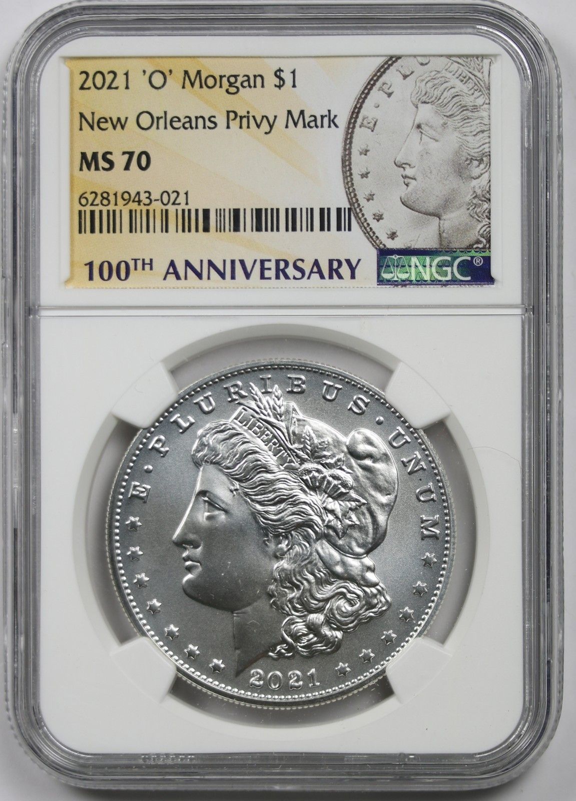2021-O Privy Mark $1 NGC MS 70 Morgan Silver Dollar 100th Anniversary