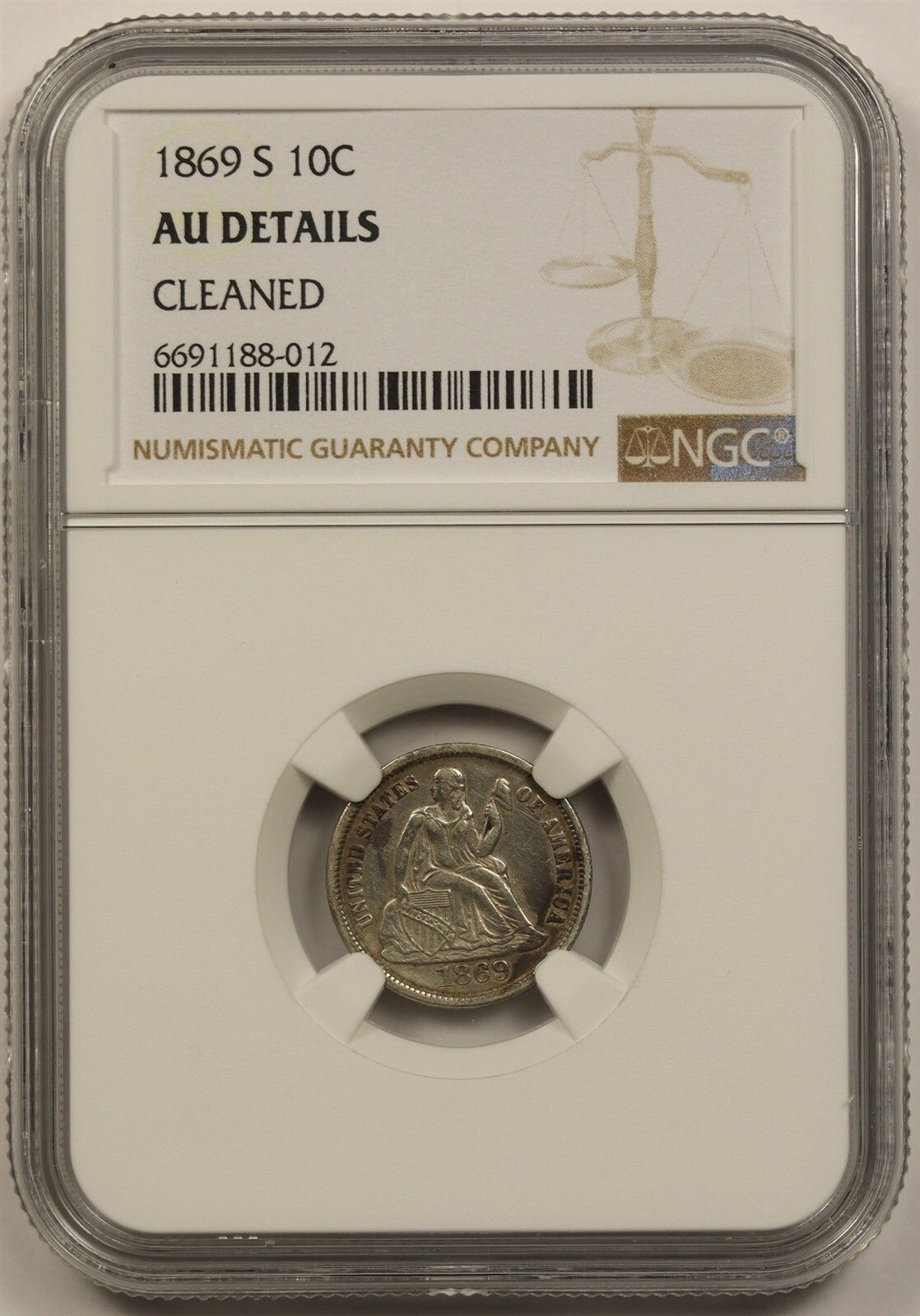 1869-S 10C NGC AU Details Liberty Seated Dime