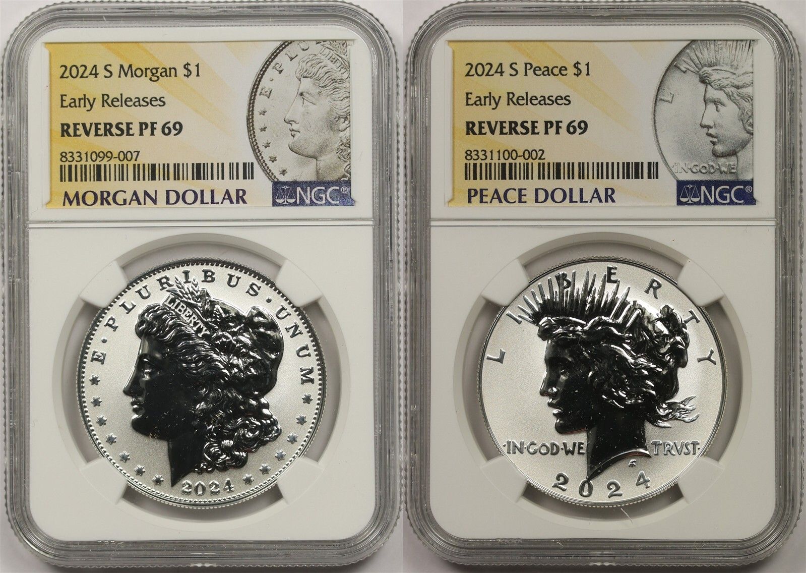 2024-S $1 Morgan Peace Silver $1 2pc Set NGC E/R Rev PF69 UCM Morgan Peace Label