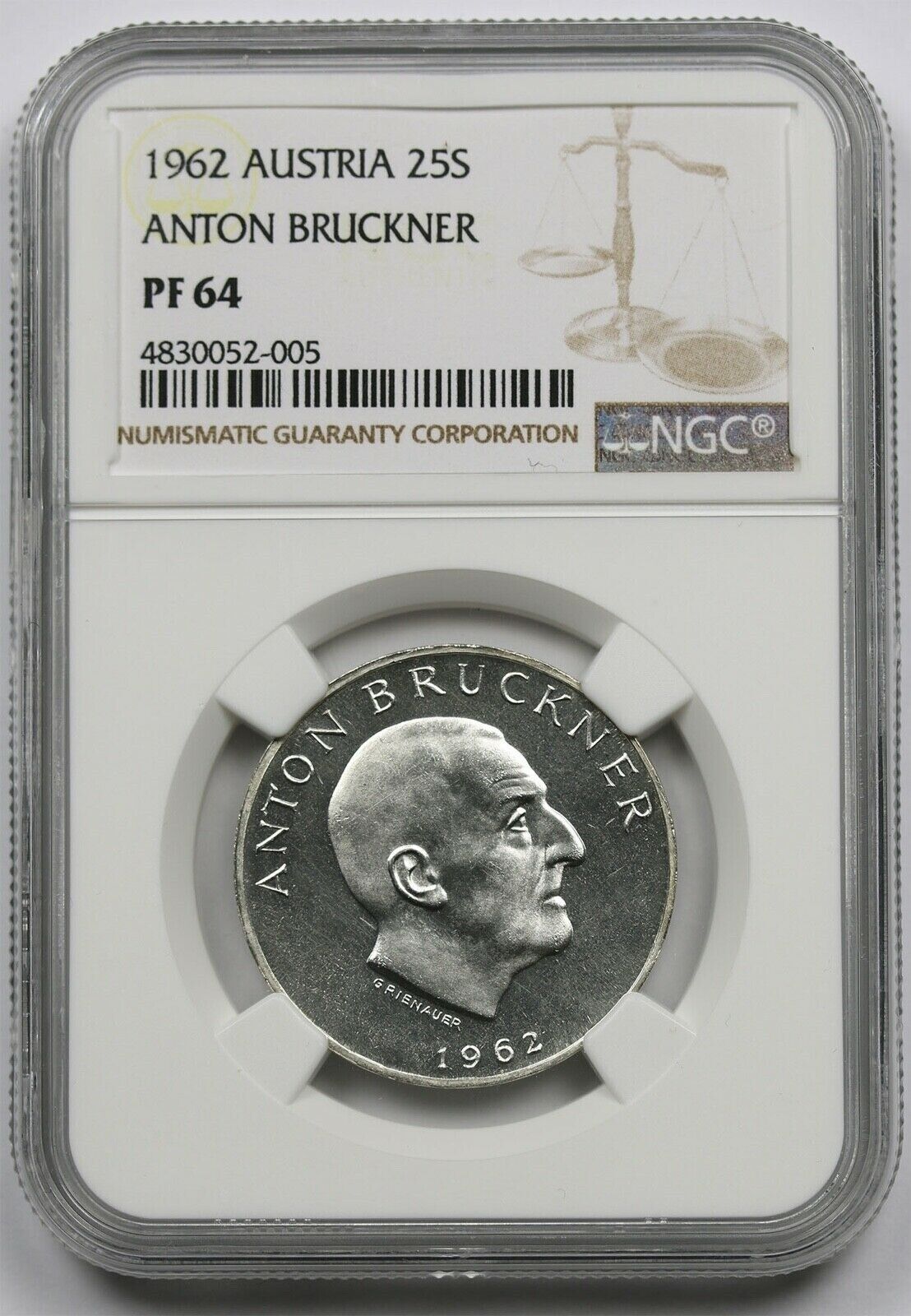 1962 Atria 25S NGC PF 64 (Anton Bruckner) Silver 25 Schilling