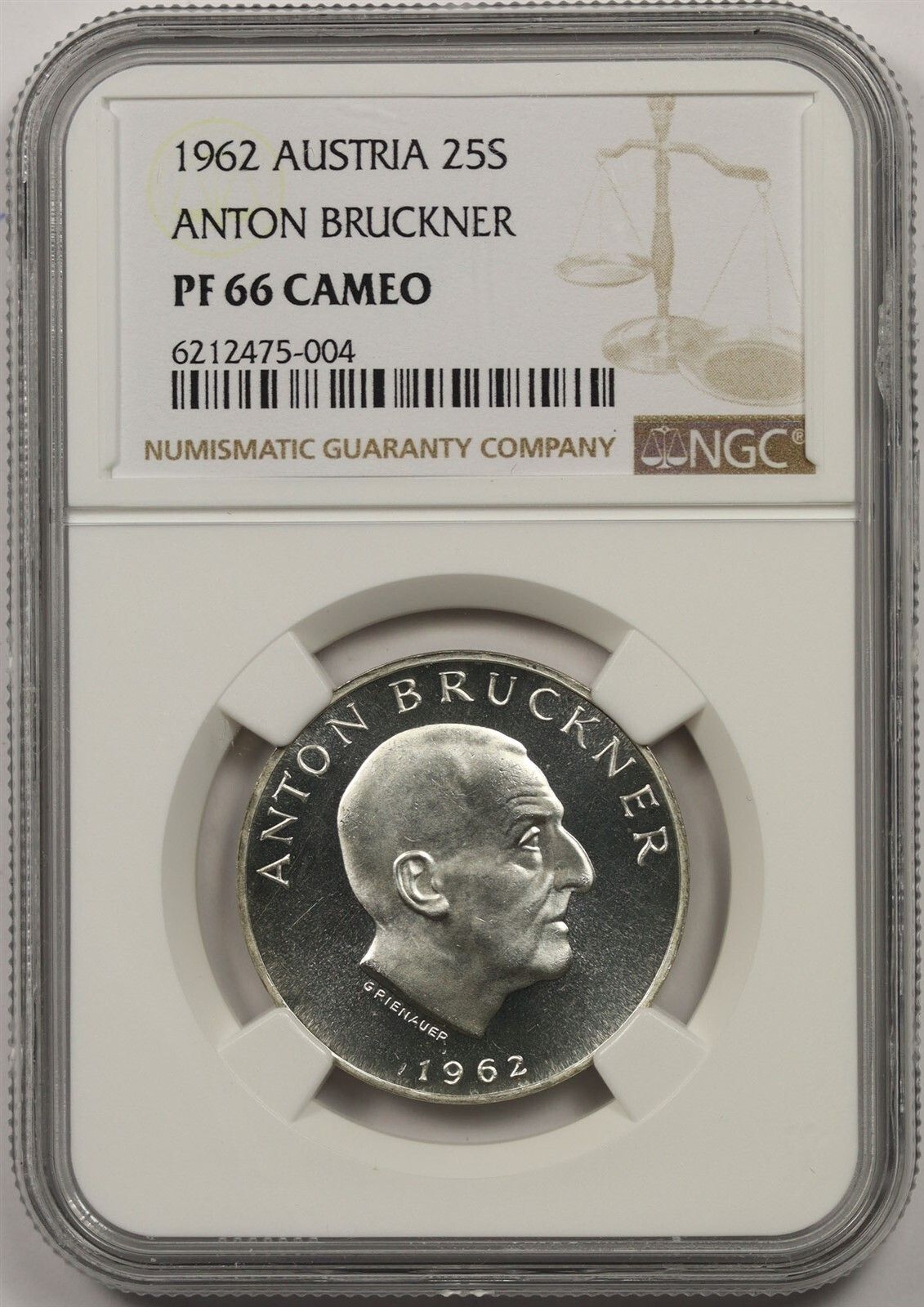 1962 Atria 25S NGC PF 66 Cameo (Anton Bruckner) Silver 25 Schilling