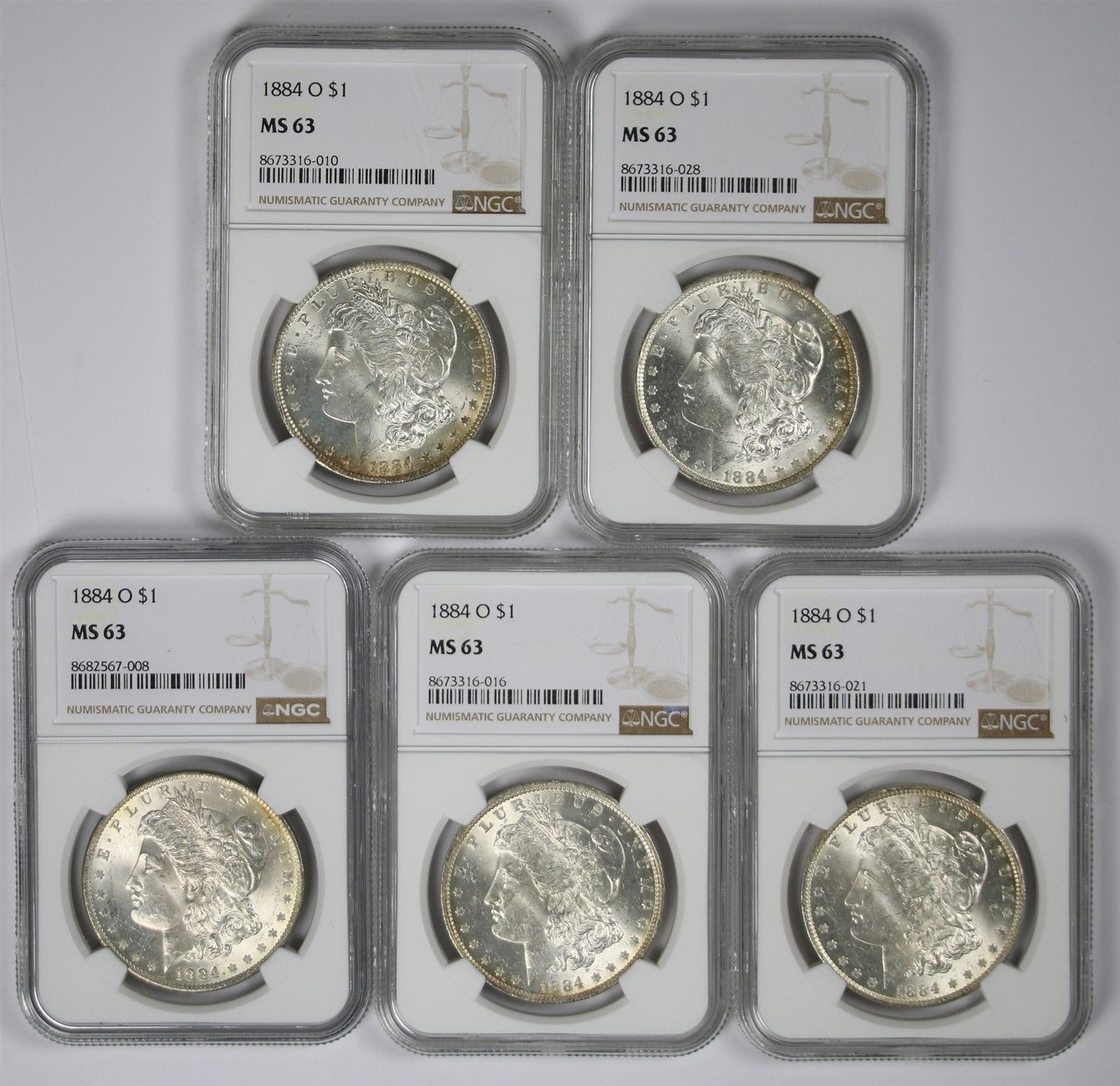 Lot 5 1884-O Morgan Silver Dollar $1 NGC MS 63 90% Silver Orleans Mint