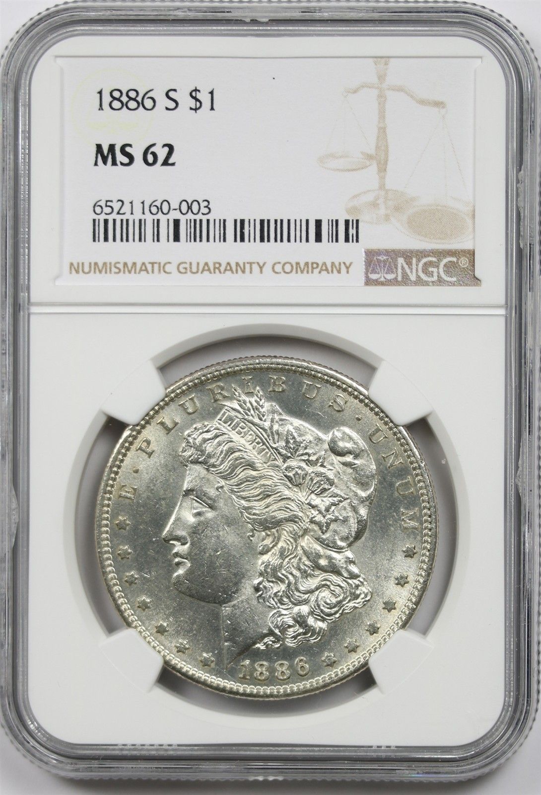 1886-S $1 NGC MS 62 (Better Date) Morgan Silver Dollar